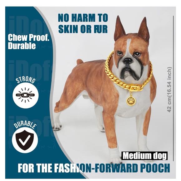 Dog Chain Collar 15mm/19mm Thick Dog Collar with Quick Release Buckle Gold 22 In - Picture 8 of 9